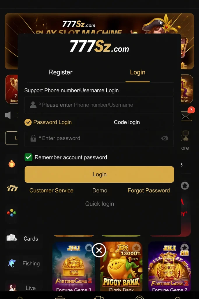 777sz login with just a phone number and password